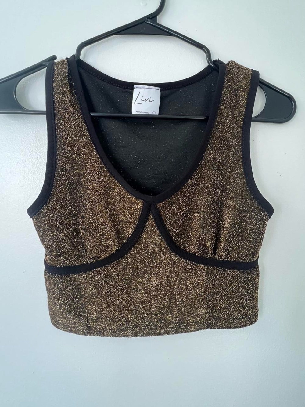 Metallic Gold Crop Tank Top - Sparkle Scoop Neck